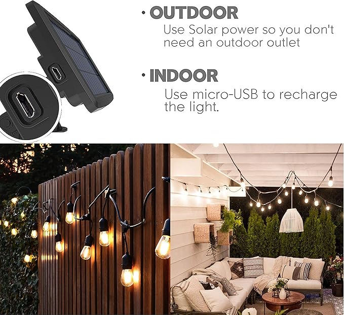 MagicPro Solar String Lights, 15 LED Bulbs Waterproof Heavy Duty Outdoor 44 Ft for Garden Yard Deck Warm White
