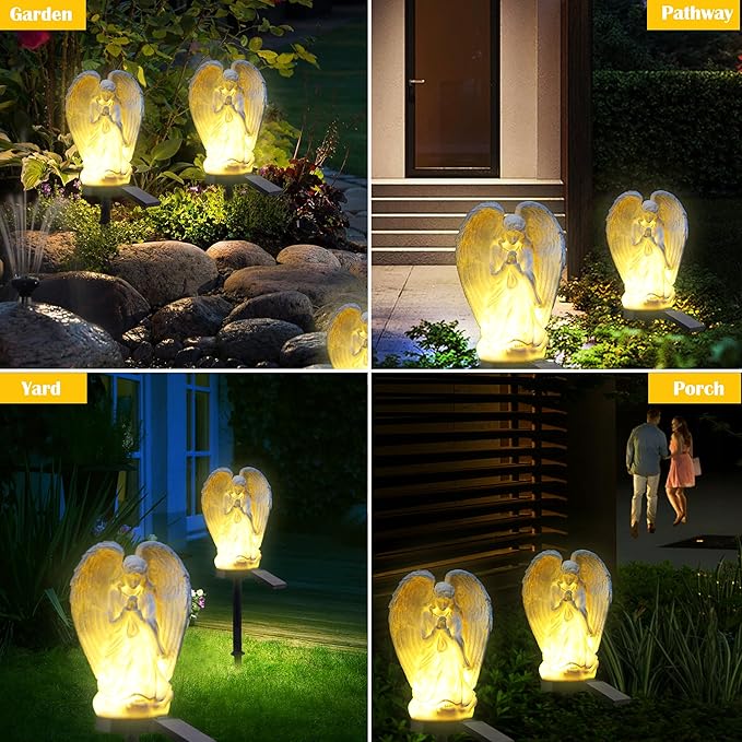 Angel Solar Lights Outdoor Garden Waterproof Decorative Stake Light for Yard Patio Pathway Lawn Ornaments Garden Decor Christian Christmas Decorations Gifts