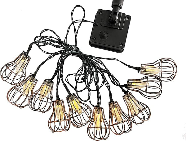 Crosslight Solar Powered Cage Cafe Vintage Metal LED Hanging Patio Fence Garden Light 10 - Outdoor String Light | Lumora