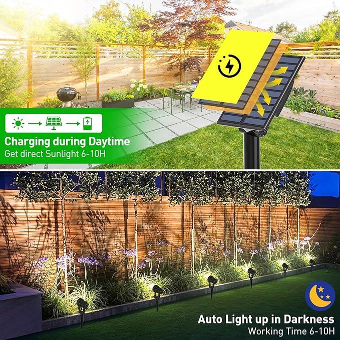 T-SUNUS Christmas Solar Spot Lights Outdoor White 6000K IP65 Waterproof 2-in-1 Landscape Spotlights, 9.8ft Cable | Lumora