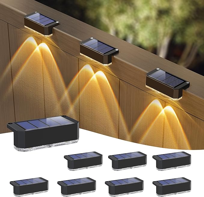 Peasur Solar Fence Lights Outdoor 8 Pack, Deck Light Solar Powered, Waterproof LED Step Lights for Railing Yard | Lumora