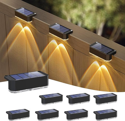 Peasur Solar Fence Lights Outdoor 8 Pack, Deck Light Solar Powered, Waterproof LED Step Lights for Railing Yard Patio Outside(Warm White)