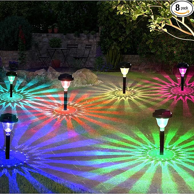 Siatom Solar Pathway Lights 8 Pack, Bright RGB Color Changing Solar Path Lights Outdoor Waterproof IP65, for Outside, Walking Path, Garden, Lawn, Walkway, Yard (Multicolor)