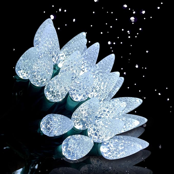 Christmas C6 Bulbs Light String 50 LED White Strawberry Xmas Tree Outdoor Indoor Waterproof Decoration Plug in 18 Feet Used for Patio Party Festive Courtyard Home (Cold White)