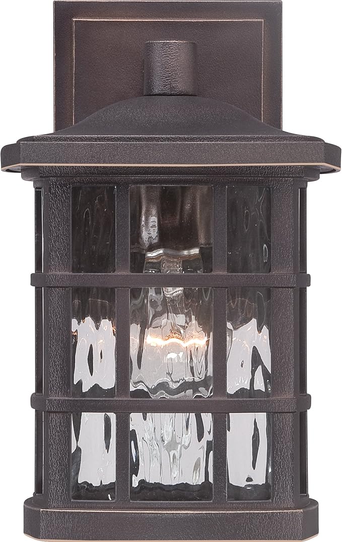 Quoizel Stonington Outdoor Wall Lantern, Coastal Armour 10.5 Inch 1-Light Palladian Bronze Vintage Wall Sconce, Clear Water Glass, 100W, Decorative Outside Lights for Patio, Porch, Garage or Yard