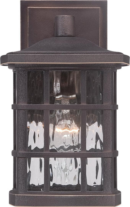 Quoizel Stonington Outdoor Wall Lantern, Coastal Armour 10.5 Inch 1-Light Palladian Bronze Vintage Wall Sconce, Clear Water Glass, 100W, Decorative Outside Lights for Patio, Porch, Garage or Yard