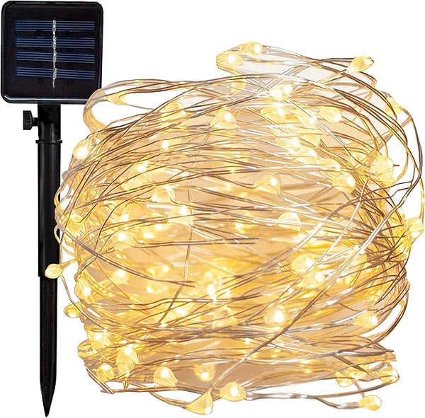 Hometown Evolution, Inc. Solar Powered Micro LED String Lights - 100 LED, 33 Feet - Warm White, 8 Modes, Outdoor | Lumora