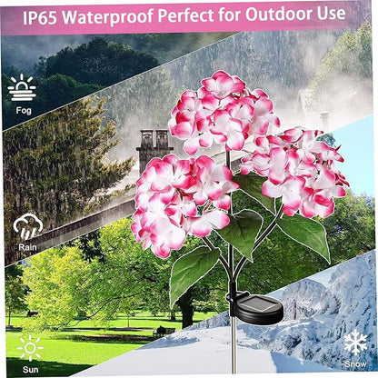Solar Garden Lights Outdoor 28.7'' Solar Flower Lights Realistic Hydrangea Stake IP65 Waterproof Pathway Light for Outside Yard Garden Decor Style 2 Stake
