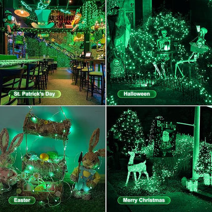 Woohaha 2 Pack 100 LED Solar Green String Lights, 33ft Waterproof Green Solar Fairy Lights for Christmas Tree Party Wedding Halloween St. Patrick's Day Decor