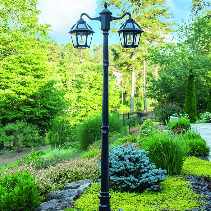 Gama Sonic Polaris Double Head Lamp Post (177B50002), Black Finish - Outdoor Path Light | Lumora