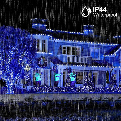 Wellisnow 164ft 500 LED Blue White Christmas Lights, 8 Lighting Modes Waterproof Christmas Lights Outdoor Plug in for Christmas Tree Yard Wedding Decorations(164FT,Blue&White)