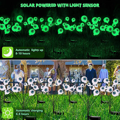 BrizLabs 6 Pack 36 LED Halloween Solar Eyeball Lights, 2 Modes Outdoor Halloween Pathway Lights, Green Solar Walkway Light Waterproof, Green Swaying Firefly Light for Outside Path Yard Garden Lawn
