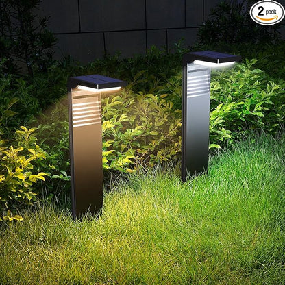 Solar Pathway Lights 2 Pack with Warm White and Cool White Mode, Modern Solar Path Lights Outdoor Waterproof, Perfect Solar Lights for Backyard, Lawn, Driveway, Walkway, Garden Decorative.