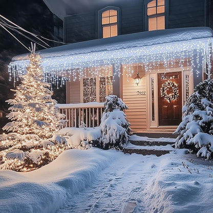 Dazzle Bright Christmas Icicle Lights, 88.5 FT 1080 LED 8 Modes Curtain Fairy Lights with 180 Drops, Xmas String Lights for Outdoor Holiday Wedding Party Decorations (White) (Pack of 2)