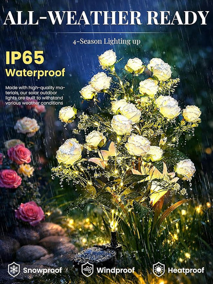 GIGALUMI Solar Lights Outdoor for Garden Decor, 4 Pack Solar Flower Lights Waterproof, 2 Lighting Modes 28 Rose Flowers for Pathway,Yard, Patio Decoration, Gardening Gifts for Women (White)