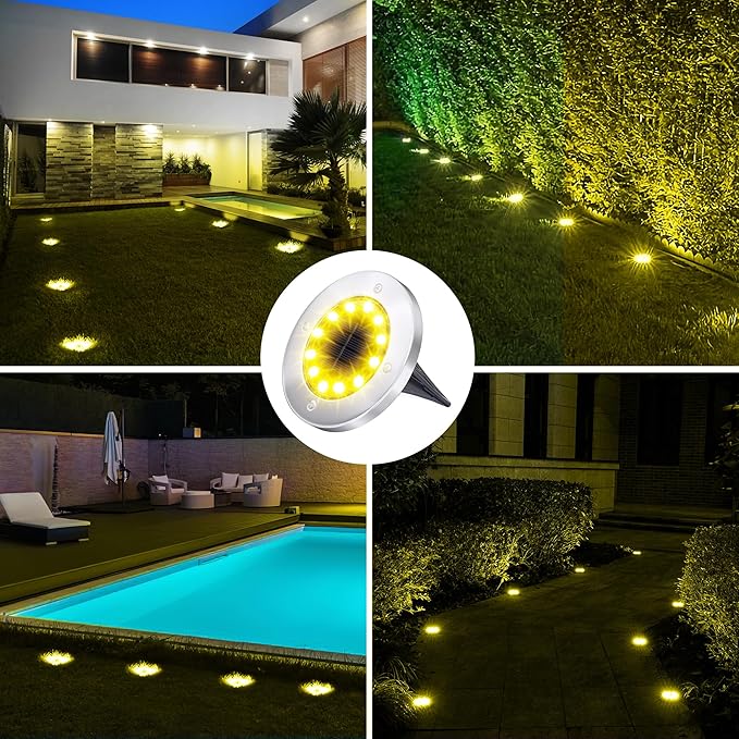 Biling Solar Ground Lights Outdoor 12 Packs, Bright 12 LEDs Solar Lights Outdoor Waterproof for Yard Walkway Garden | Lumora