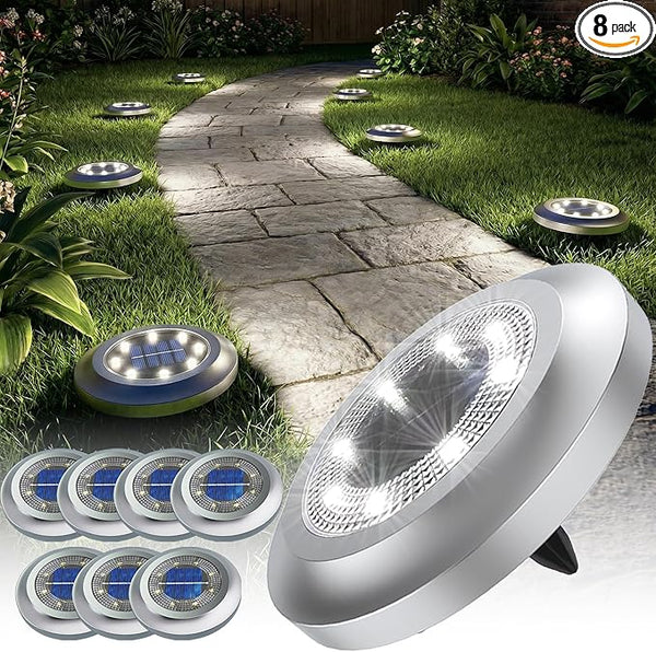 Solar Lights Outdoor， 2024 New Upgrade Disk Light， Solar in-ground Lights for Landscape Walkway Lawn Steps Decks | Lumora