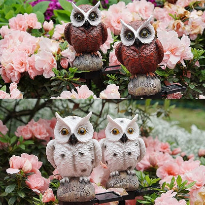 2 Pack Garden Solar Light Outdoor Decor, Resin Owl Solar LED Light with Stake, Animal Waterproof Light for Flower Fence Lawn Passage Walkway Courtyard Party Decoration, Owl (White+Brown)