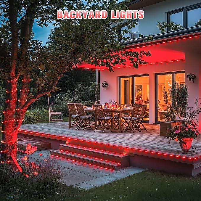 JMEXSUSS 2 * 200 LED Red Solar Rope Lights, 66ft IP 65 Waterproof Solar String Light Outdoor, 8 Modes Christmas | Lumora