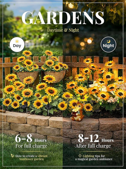 GIGALUMI Solar Garden Lights Artificial Flowers, LED Garden Decor Carefree Sunflower Solar Lights Outdoor Yard Decorations Outdoor, Everlasting Sunflower Decor Gift for Outside Yard Patio (Set of 3)