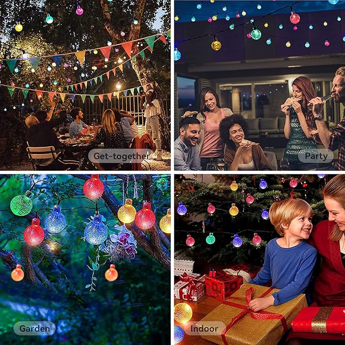 Solar String Lights Outdoor Waterproof IP65 9.3 Feet 20 LED 8 Modes Crystal Globe Fairy Light for Garden Parterre | Lumora
