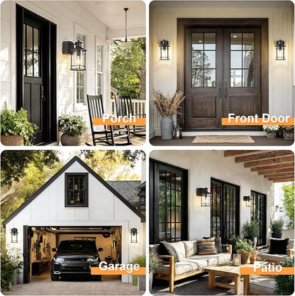OKELI Patio Wall Light Fixture with Dual GFCI Outlets, Outdoor Light with Outlet, Motion Sensor Dusk-to-Dawn, Vintage Industrial Black Lantern, for Porch Patio Garage (2 Pack)