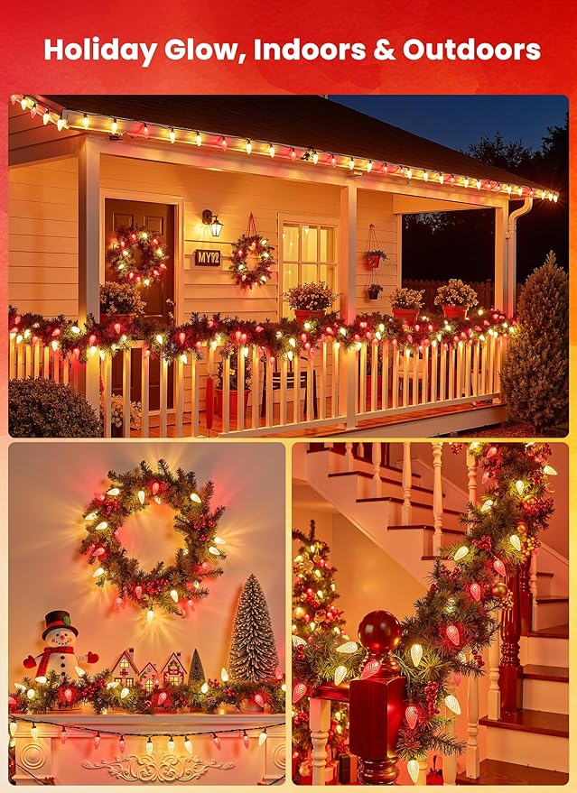 C9 LED Christmas Lights Outdoor, 81 Feet 100 LED String With Timer & 8 Light Mode, Waterproof Commercial Grade | Lumora