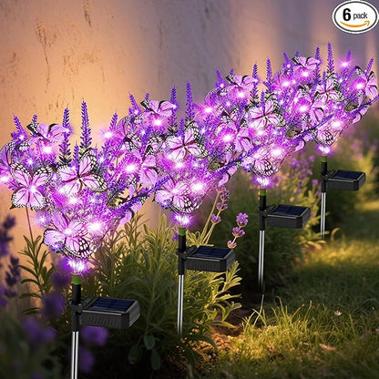 Solar Garden Lights Outdoor 4 Pack Lavender Butterfly Lights, Solar Artificial Flower Outdoor Waterproof Decoration Gardening Gifts for Women, Yard Patio Pathway Lawn Courtyard Decoration
