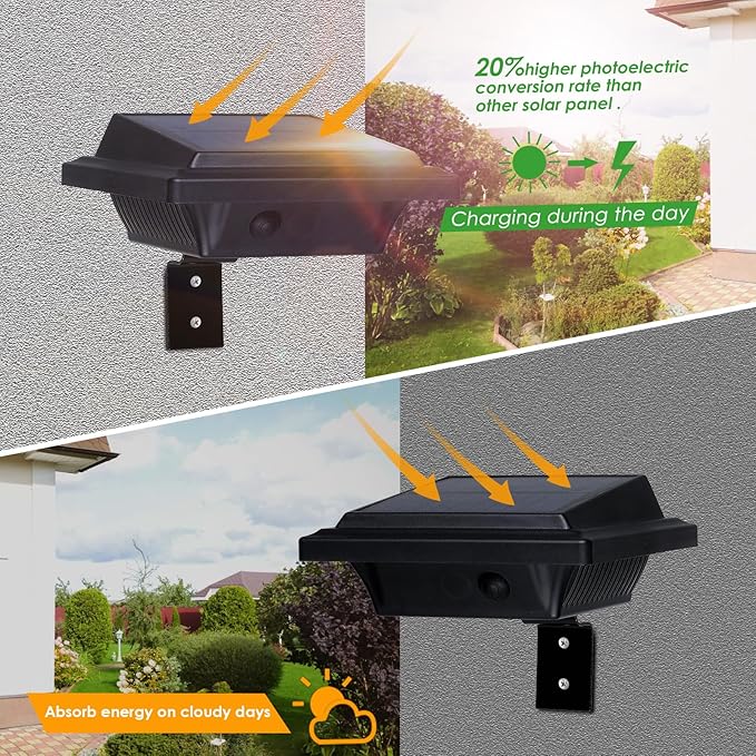 KEENZO Outdoor Solar Lights - Gutter Lights 8pcs, Solar-Powered LED Wall/Fence/Step/Deck Lights with 25 Cool White LED, Outdoor Waterproof Lighting for Garden, Patio, Backyard, Pathway and Eaves Wall