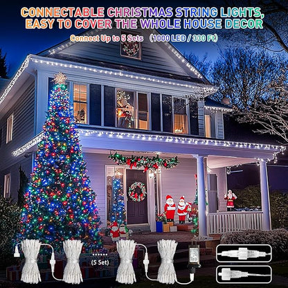 JMEXSUSS 200LED 66Ft Connectable Christmas Lights Indoor Outdoor Clear Wire | White to Multicolor String Lights | Twinkle Fairy Light Plug in for Bedroom Classroom Wedding Tree Patio Xmas Decor