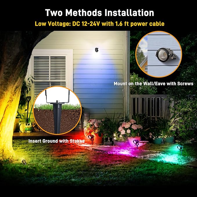 Christmas Landscape Lights 12W RGBW Outdoor Spot Lights for Yard, Low Voltage LED Landscape Spotlight with Remote | Lumora