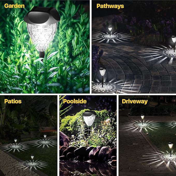 Ensenior 16-Pack Solar Lights Outdoor, Auto ON/Off 6500K LED Solar Garden Lights for Pathway, Yard, Patio, Walkway, Planter, Waterproof, Energy-Efficient Landscape Lighting
