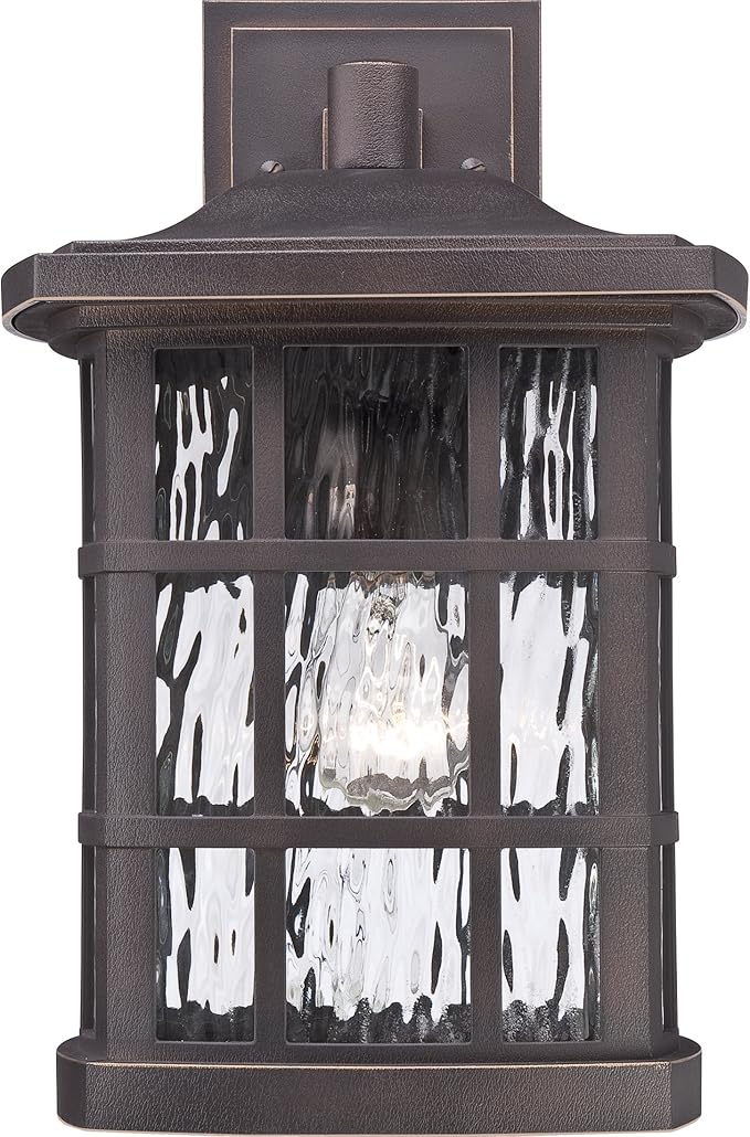 Quoizel Stonington Outdoor Wall Lantern, Coastal Armour 15.5 Inch 1-Light Palladian Bronze Vintage Wall Sconce, Clear Water Glass, 100W, Decorative Outside Lights for Patio, Porch, Garage or Yard