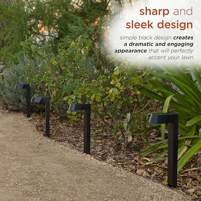 Alpine Corporation 18" H Outdoor Solar Modern Pathway Lights, Waterproof Cool White LEDs, Matte Black - Set of 4