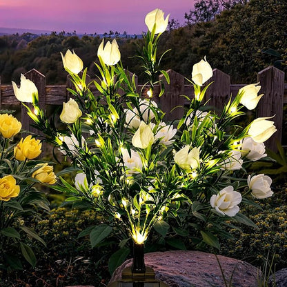 GIGALUMI Solar Garden Lights with Gardenias, LED Garden Decor Carefree Solar Flowers Outdoor Waterproof, Yard Decorations Outdoor, Allergy-Free, Everlasting Light up Flowers for Yard Patio (Set of 1)