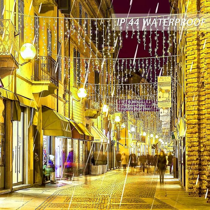 Dazzle Bright 360 LED Christmas Icicle Lights, 29.5 FT 8 Modes Curtain Fairy Lights with 60 Drops, Connectable Xmas String Lights for Outside Holiday Wedding Party Decorations (Warm White) (Pack of 2)