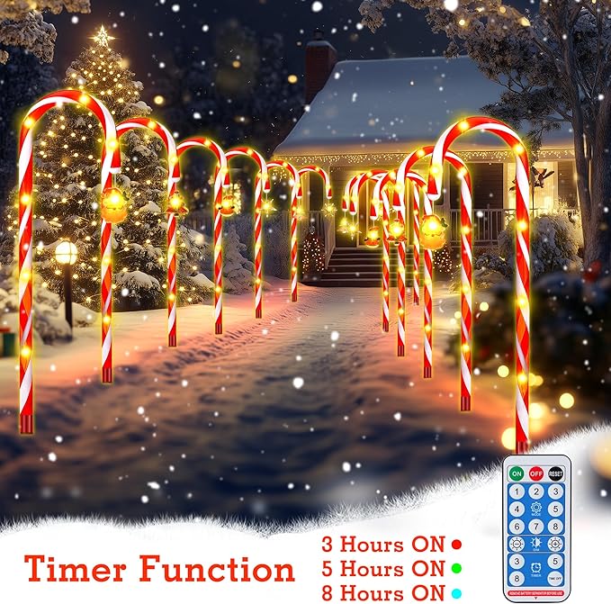 Solar Candy Cane Lights – 12-Piece Set, 22 Inch Outdoor Christmas Pathway Lights, 8 Lighting Modes with Memory Function, Solar-Powered Holiday Decorations for Garden, Yard, Walkway, Party, Driveway