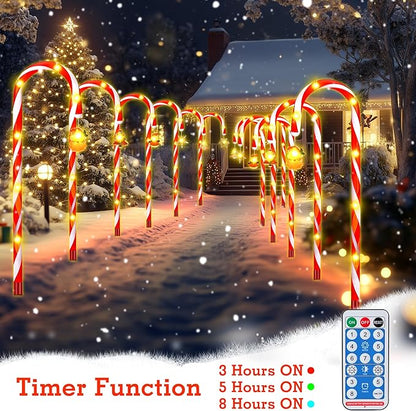 Solar Candy Cane Lights – 12-Piece Set, 22 Inch Outdoor Christmas Pathway Lights, 8 Lighting Modes with Memory Function, Solar-Powered Holiday Decorations for Garden, Yard, Walkway, Party, Driveway
