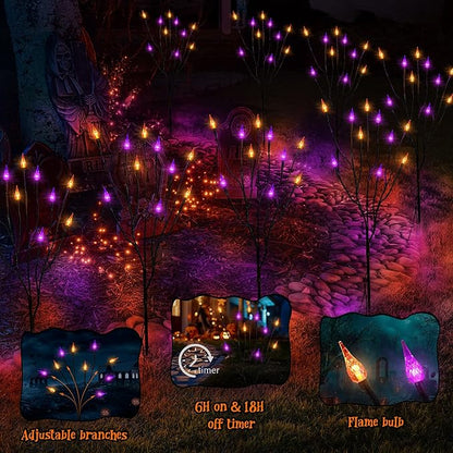 ODEETRONIC Purple & Orange Halloween Pathway Lights 3 Pack – 7.54ft 8 Modes Halloween Stake Lights, 30 LED Purple & Orange Candle Light with Timer, Battery Pathway Light for Outdoor Porch Garden Decor