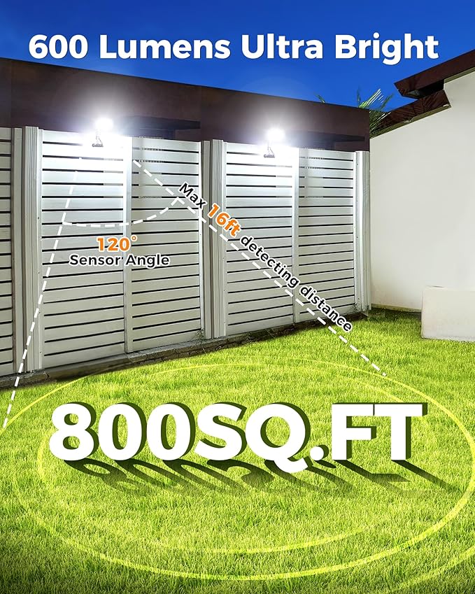Motion Sensor Outdoor Lights with Flexible Octopus Tripod - 600LM Solar Sercurity Lights Waterproof, Dual Charging Solar Ourdoor Light for Camping,Fence, Patio (1, Black(6000K)