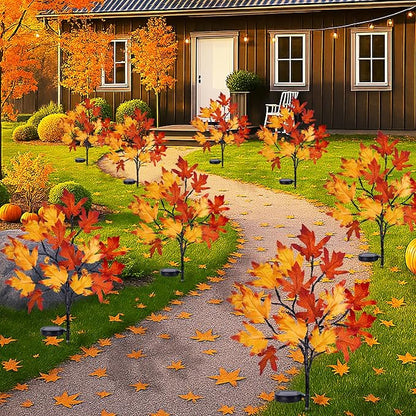 Fall Solar Pathway Lights 4PCS, Autumn Outdoor Harvest Decorations, Waterproof Maple Leaves Lights for Lawn Yard Garden Patio Walkway Driveway Landscape Lighting Auto On/Off