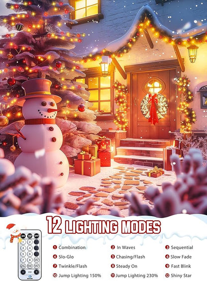 Christmas Cluster Lights Outdoor - 2000LED 100Ft Bright 8 Modes Timer Remote, Waterproof Plug-in Fairy String for Tree, Garland, Window, Xmas Decorations, Red & Warm White