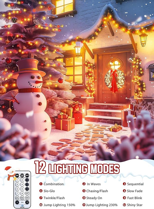 Christmas Cluster Lights Outdoor - 2000LED 100Ft Bright 8 Modes Timer Remote, Waterproof Plug-in Fairy String for Tree, Garland, Window, Xmas Decorations, Red & Warm White