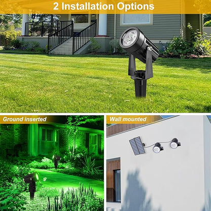 Green Solar Spot Lights Outdoor, 2 Pack Solar Landscape Spotlights IP65 Waterproof 9.8ft Cable, Auto On/Off Outdoor Wall Lights for Garden Yard Driveway Porch Walkway Pool (1-in-1)