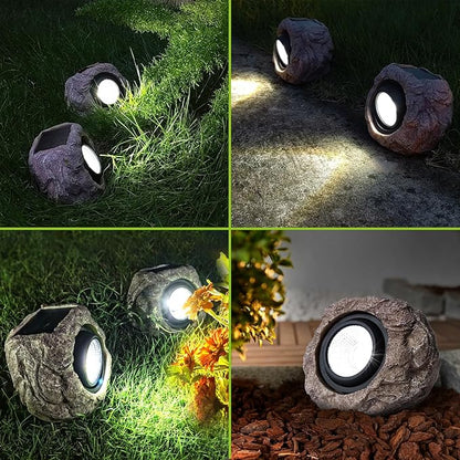 Solar Rock Lights Outdoor Garden Waterproof - Super Bright LED Solar Spotlights, Solar Powered Landscape Path Decorative Garden Stone Lights for Pathway, Walkway, Yard, Patio (2 Pack)