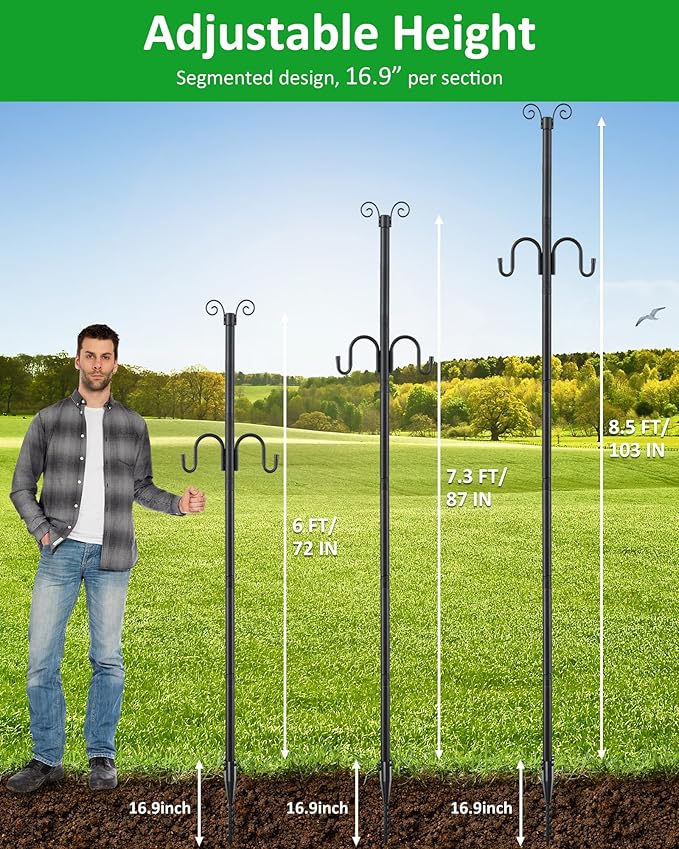 1.5 Inch Heavy Duty String Light Poles with 16.9” Spiral Ground Anchor - for Patio, Deck & Holiday Lighting, 8.5FT | Lumora