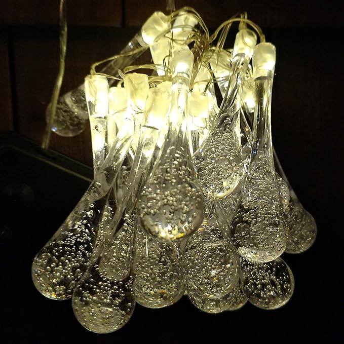 Hometown Evolution, Inc. Solar Powered LED Lights (100 LED, Solar Water Drop - 25 Foot - Warm White)