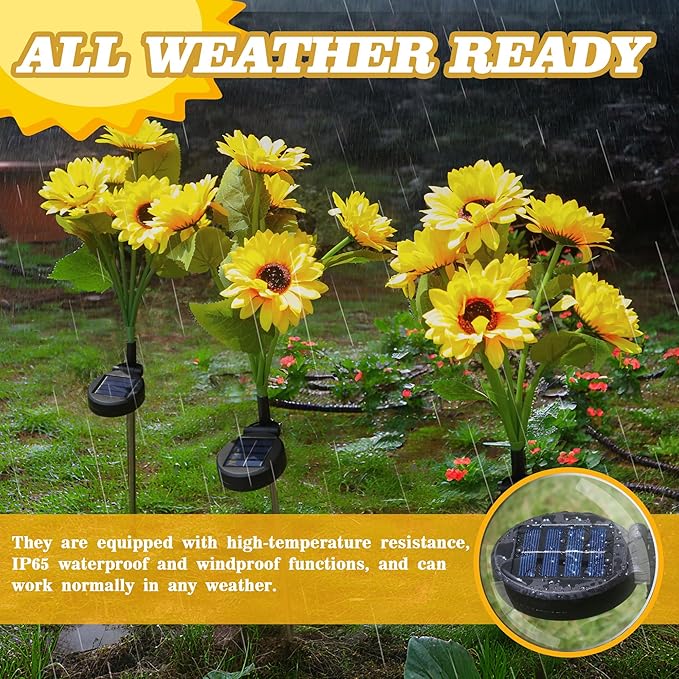 Anothera 6Pcs Solar Sunflower Lights Features Flashing or Steady-on Modes, Waterproof Sunflower Garden Lights for Outdoor Patio, Lawn, Valentine's Day Gifts for Wife and Girlfriend