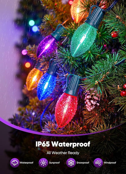 Vintage C9 LED Christmas Lights Outdoor, 100 Ft C9 String with 100 Shatterproof Colorful Bulbs, Waterproof Connectable Christmas Tree Lights for Roofline Holiday Garden Party Xmas Decorations