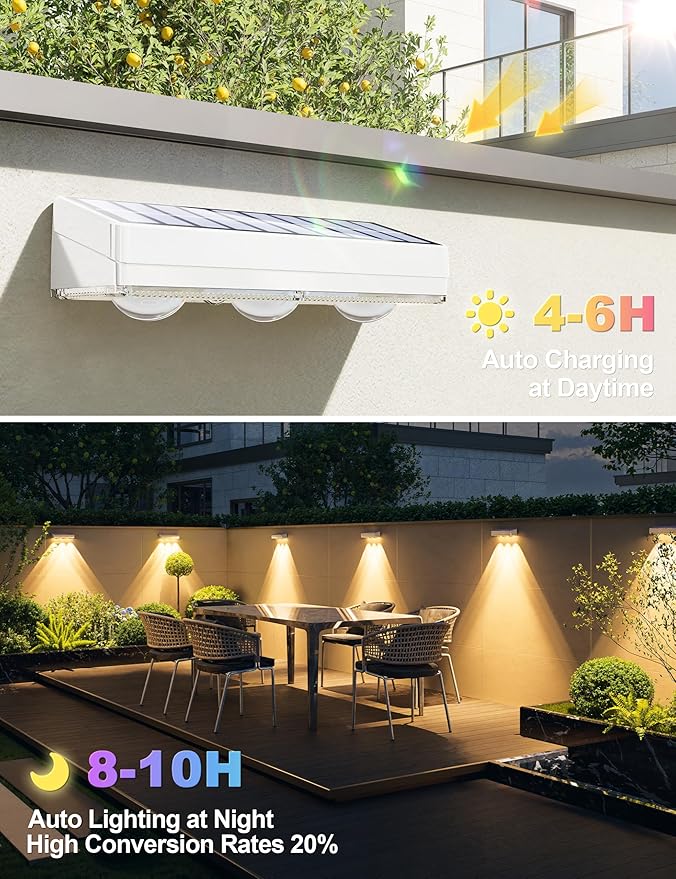 APONUO Solar Fence Lights Outdoor Waterproof, Fence Lights Solar Powered, 12 RGB Color Modes & Warm White & Cool White, Fence Solar Light Outdoor for Backyard, Patio, Wall, Deck, Yard（8 Pack, White）